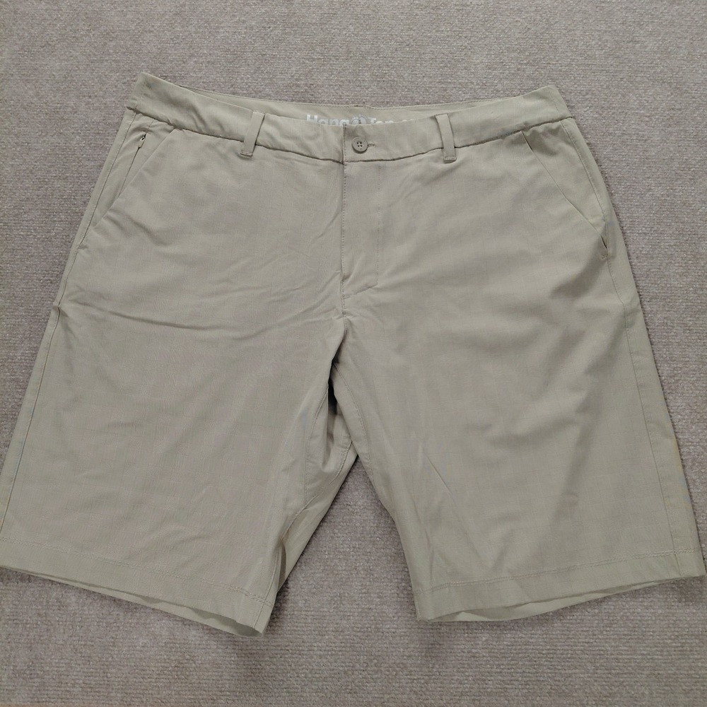 Hang Ten Men's Quick Dry Lightweight Chino Shorts Beige Size 38 Plaid Tan On Tan